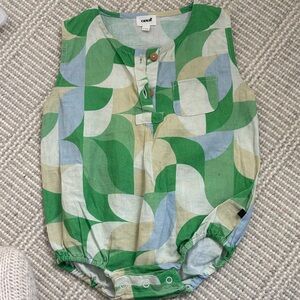 Oeuf Green and Blue Patterned Kids One Piece